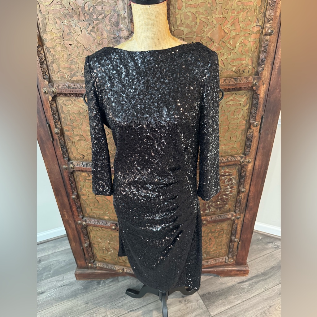 Js Boutique Black Sequin Long Sleeve Dress L